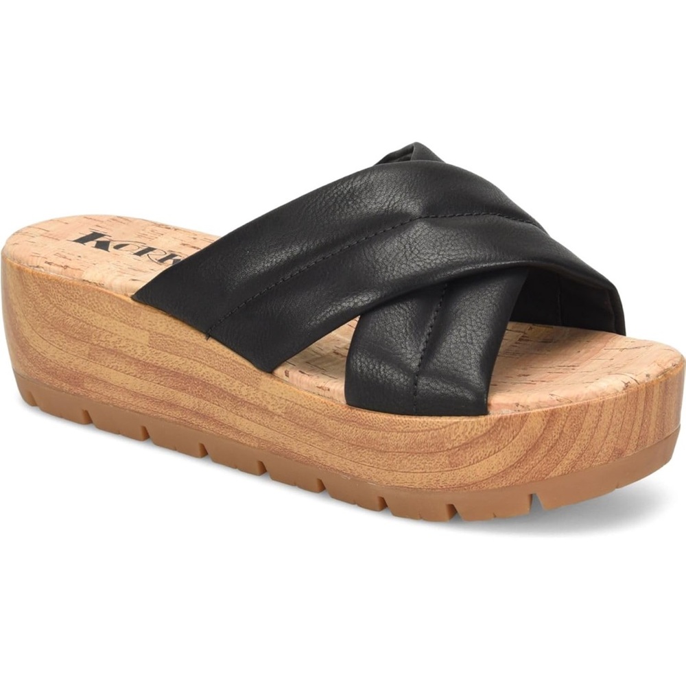 Korks Leather and Wood Playform Sandal
